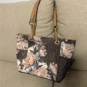 Calvin Klein Brown & Blush Floral Logo Tote